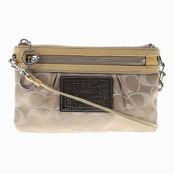 4/$100 Coach Heart Poppy Gold Cream Off White Allover Logo Mini Crossbody Clutch - Picture 1 of 5
